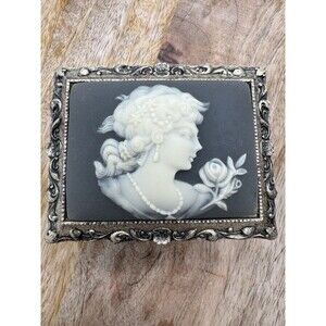Westland Co. Cameo Music Box Lady Rose Rectangle Black White Japan Works Gold